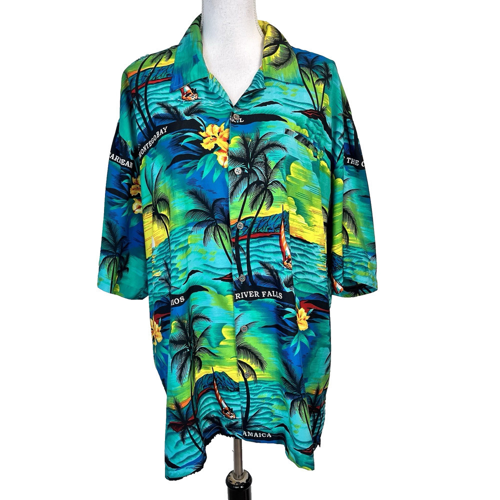 Jammin Shirts Tropical Caribbean Islands Green Palm Trees Men's size XXL/2XL